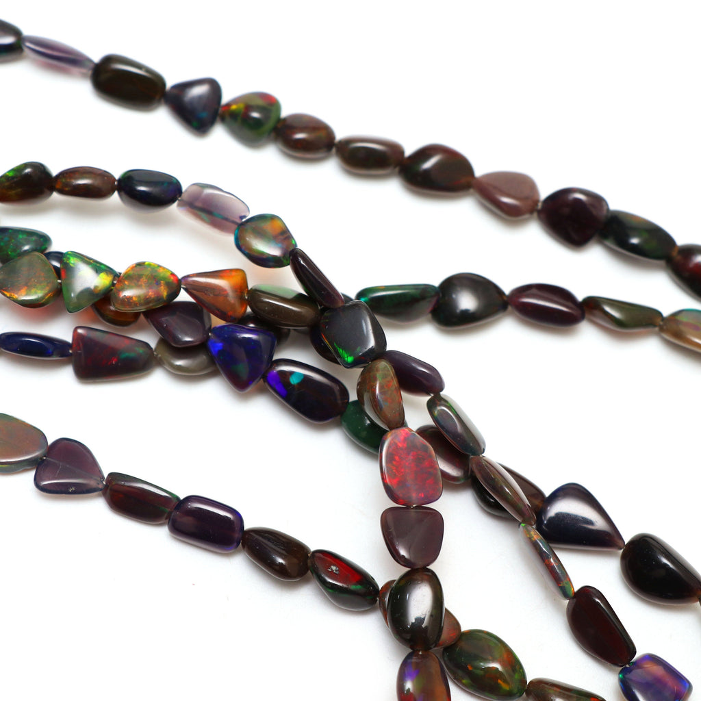 Natural Black Ethiopian Opal Smooth Nuggets Beads | 4x5 mm to 6.5x11 mm | 8 Inches/ 18 Inches Full Strand | Price Per Strand - National Facets, Gemstone Manufacturer, Natural Gemstones, Gemstone Beads