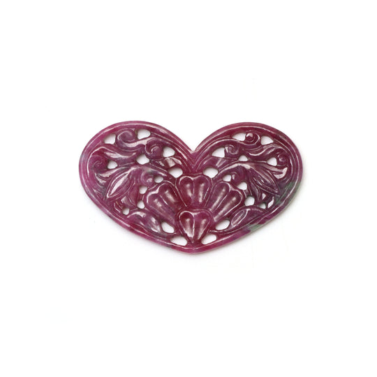 Natural Ruby Carving Heart Loose Gemstone - 24x41 mm - Ruby Heart, Ruby Carving Loose Gemstone, 1 Piece