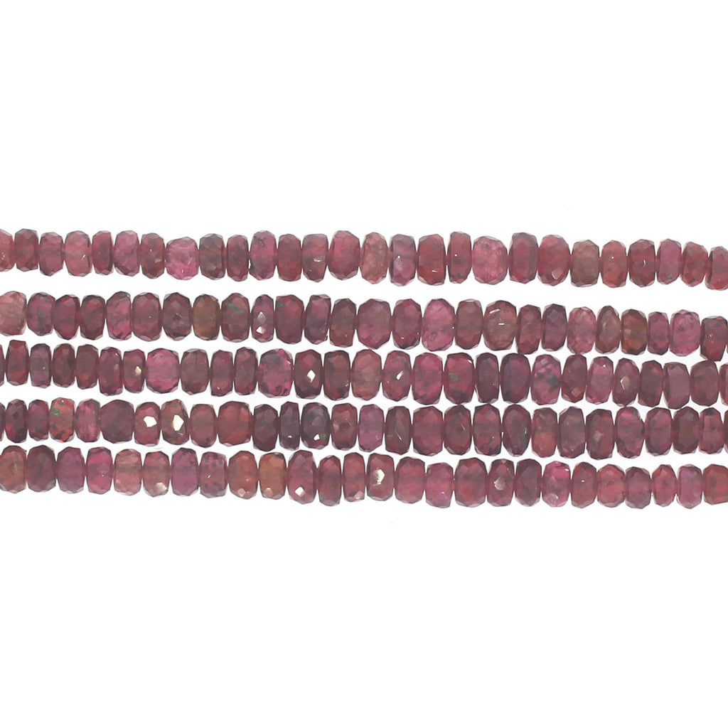 Natural Garnet Faceted Roundel Beads, 3 MM to 4.5 MM, Garnet , 8Inch Price Per Strand - National Facets, Gemstone Manufacturer, Natural Gemstones, Gemstone Beads