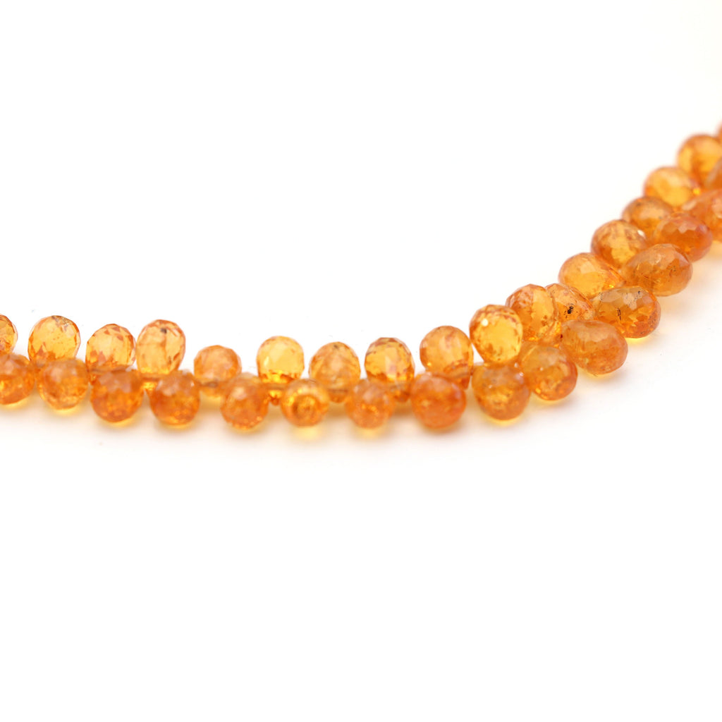 Spessartite Briolette Drops Beads- 3x5 mm to 6.5x8.5mm - Spessartite Drops Beads - Gem Quality, 8 Inch/16 Inch Full Strand, Price Per Strand - National Facets, Gemstone Manufacturer, Natural Gemstones, Gemstone Beads