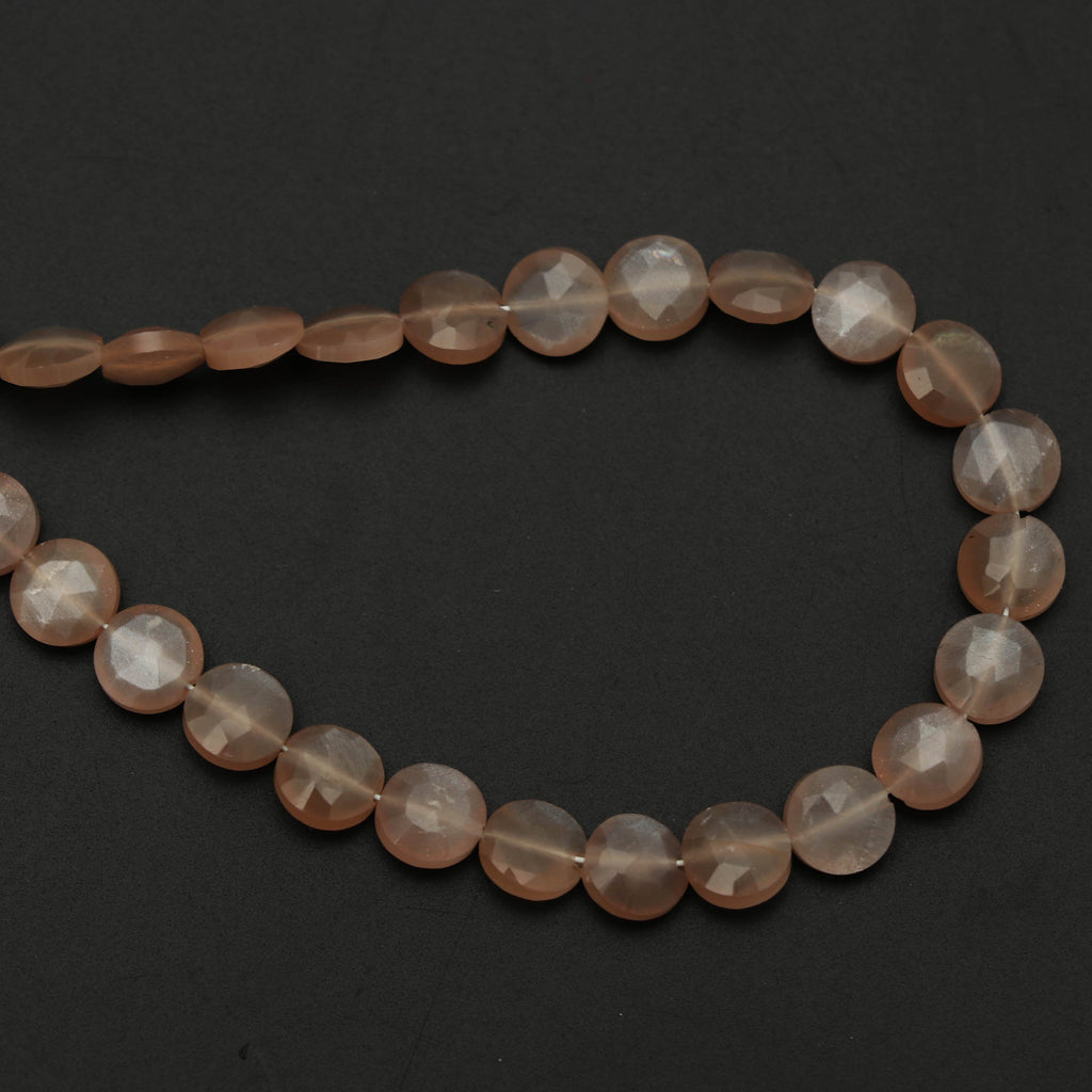 Natural Peach Moonstone Faceted Coin Beads - 6 mm - Peach Moonstone - Gem Quality , 8 Inch Full Strand, Price Per Strand, Moonstone faceted - National Facets, Gemstone Manufacturer, Natural Gemstones, Gemstone Beads