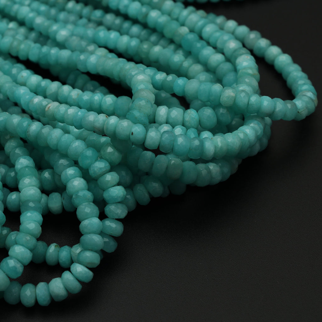 Amazonite Faceted Roundel Beads, 3 mm to 6 mm ,Amazonite Roundel Beads, - Gem Quality , 18 Inch/ 46 Cm Full Strand, Price Per Strand - National Facets, Gemstone Manufacturer, Natural Gemstones, Gemstone Beads