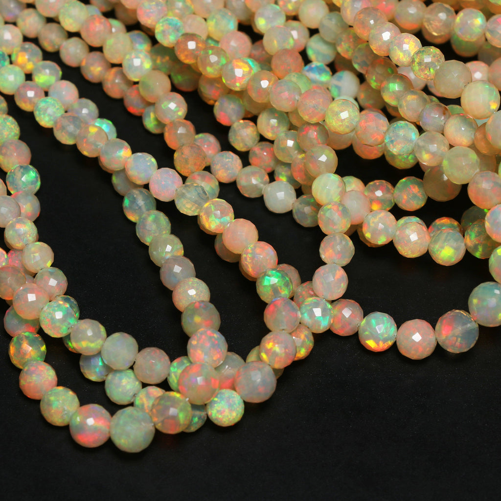 Natural Ethiopian Opal Faceted Round Balls Beads - 4mm To 6mm , Honey Base Opal , 8 Inches / 18 Inches Full Strand, Price Per Strand - National Facets, Gemstone Manufacturer, Natural Gemstones, Gemstone Beads