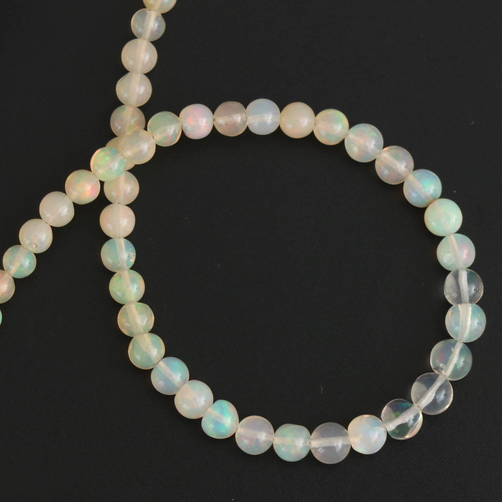 Ethiopian Opal Smooth Round Balls Beads - 4 mm to 5 mm - Ethiopian Opal - Gem Quality , 8 Inch/ 20 Cm Full Strand, Price Per Strand - National Facets, Gemstone Manufacturer, Natural Gemstones, Gemstone Beads
