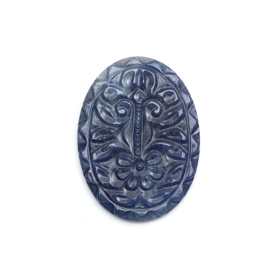 Natural Blue Sapphire Carving Oval Loose Gemstone - 28x38mm - Sapphire Jewelry Making Gemstone , 1 Piece