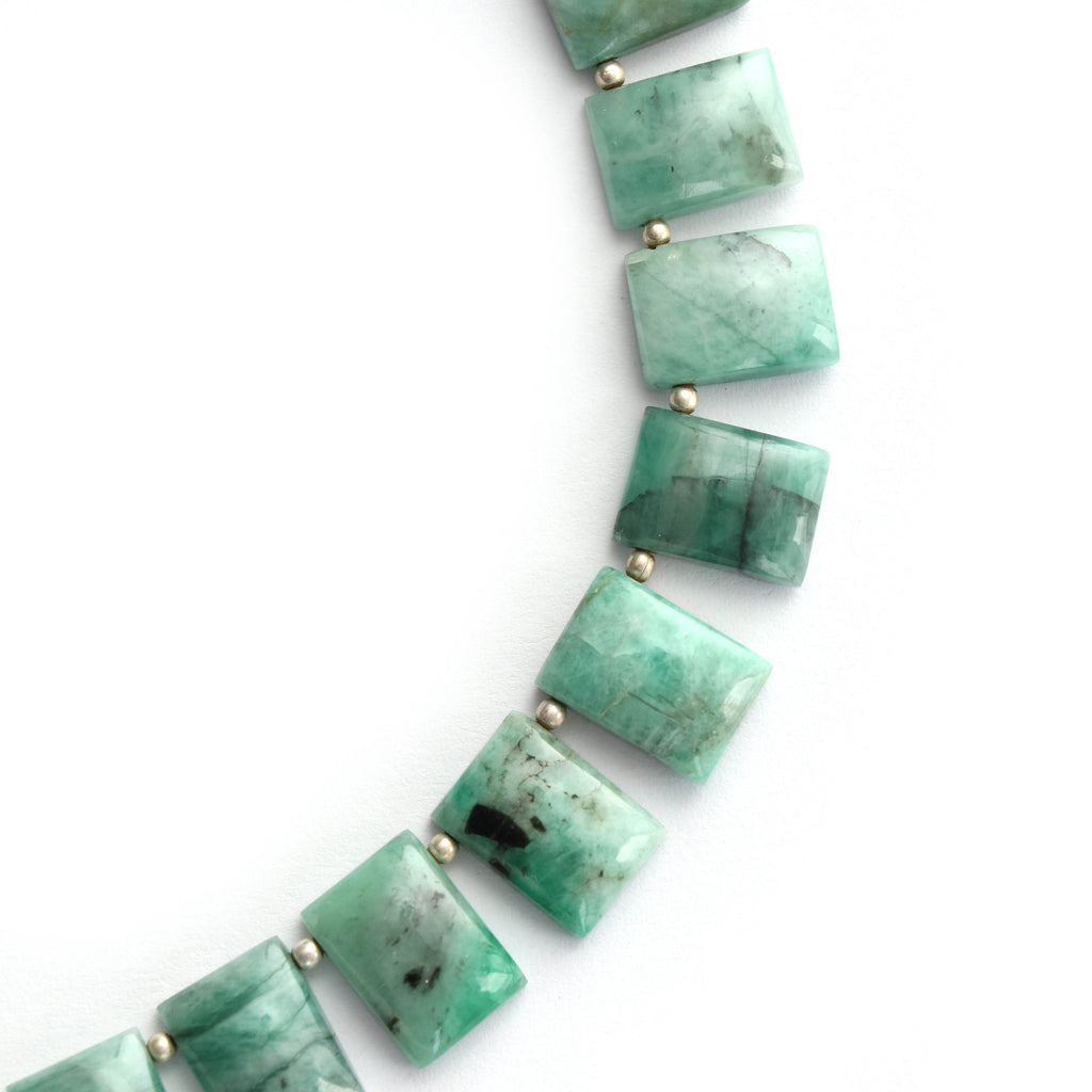 Emerald Smooth Rectangle Cushion With Metal Spacer Ball - 14x10 mm - Emerald - Gem Quality , 8 Inch/ 20 Cm Full Strand, Price Per Strand - National Facets, Gemstone Manufacturer, Natural Gemstones, Gemstone Beads