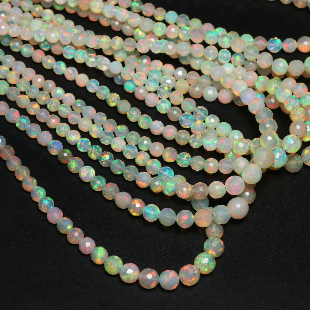 Natural Ethiopian Opal Faceted Round Balls Beads - 4.5mm To 6.5mm , Golden Base Opal , 8 Inches / 18 Inches Full Strand, Price Per Strand - National Facets, Gemstone Manufacturer, Natural Gemstones, Gemstone Beads