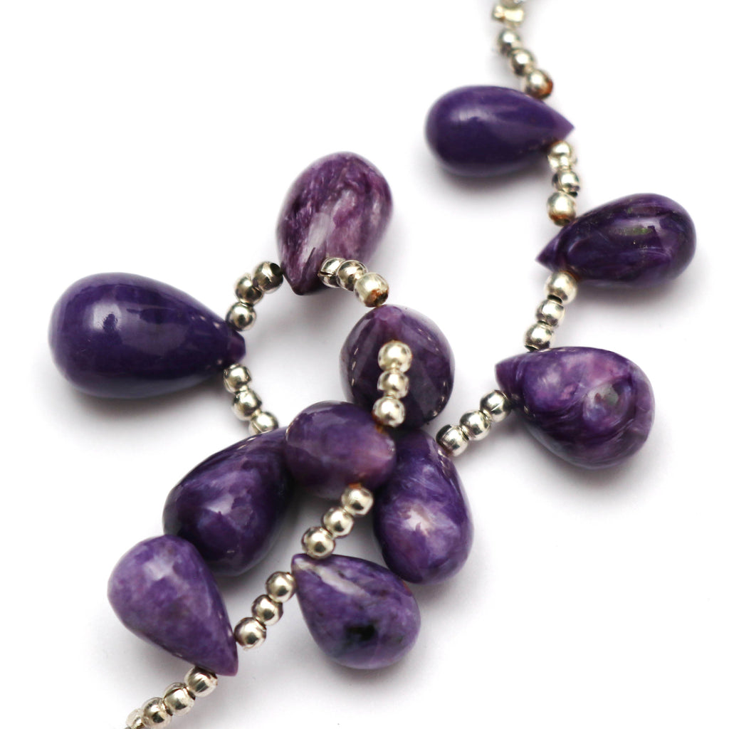 Unique Charoite Smooth Drops - 7x11 mm to 8x14 mm - Charoite - Gem Quality, 4 Inch Full Strand, Price Per Strand - National Facets, Gemstone Manufacturer, Natural Gemstones, Gemstone Beads