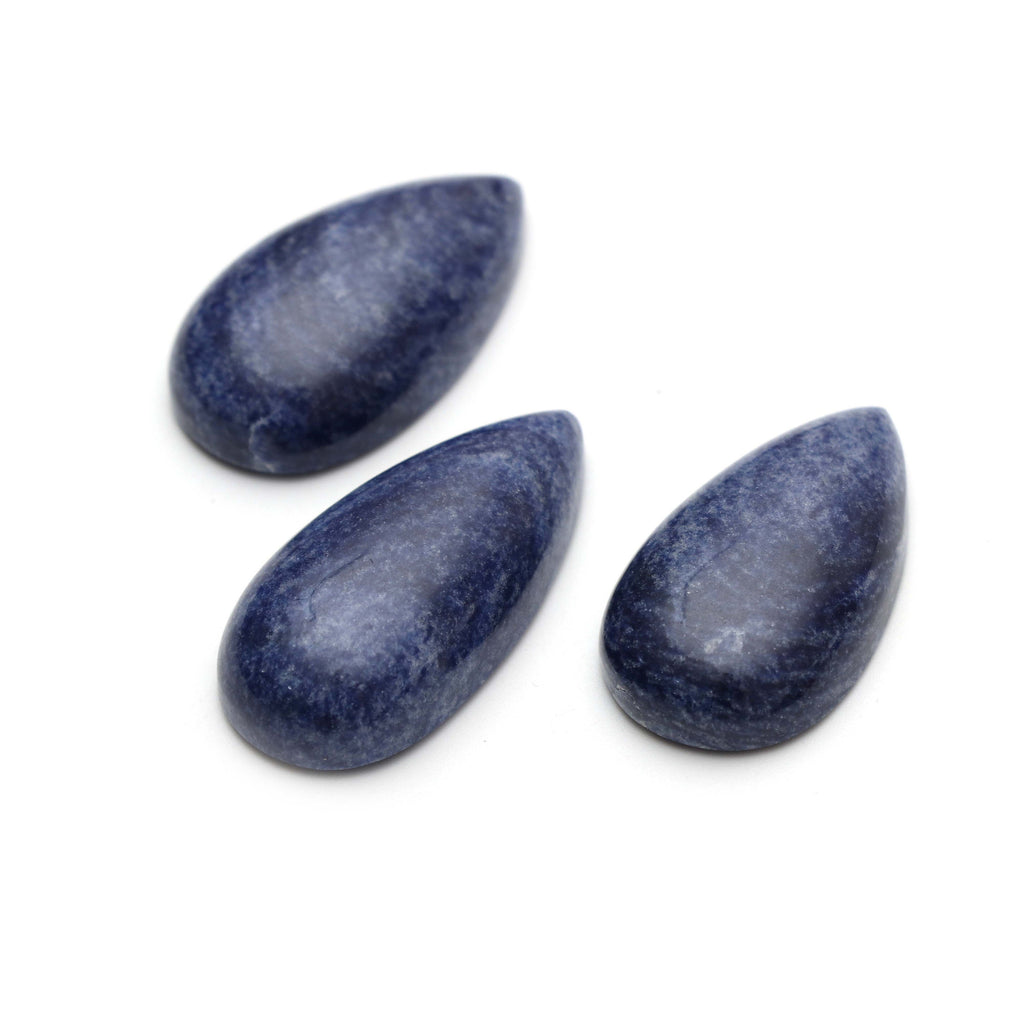 AAA Quality Natural Denim Quartz Smooth Pear Cabochon Gemstone | 18x32 mm to 17x35 mm | Gemstone Cabochon | Set of 3 Pieces - National Facets, Gemstone Manufacturer, Natural Gemstones, Gemstone Beads