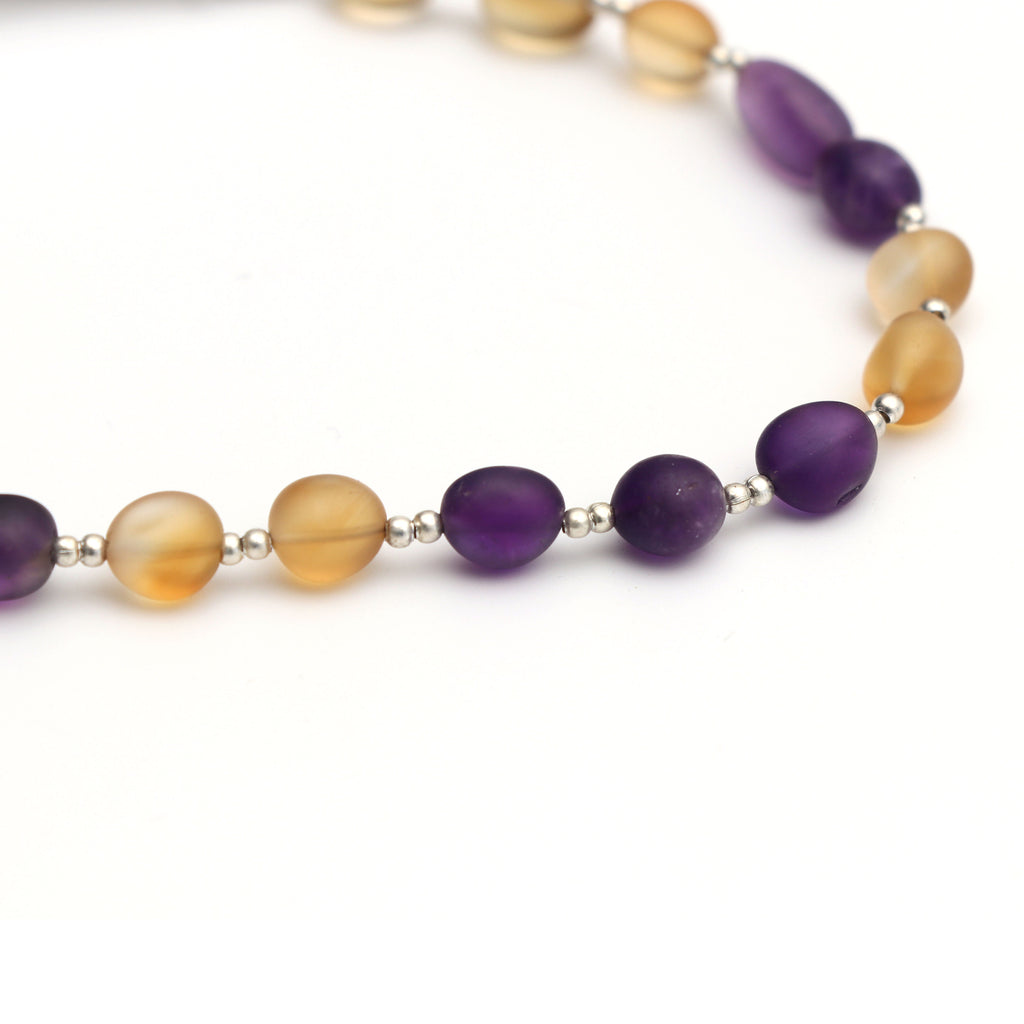 Amethyst+Citrine Smooth Tumble Beads - 8x9 MM - Amethyst Citrine - Gem Quality , 8 Inch/ 20 Cm Full Strand, Price Per Strand - National Facets, Gemstone Manufacturer, Natural Gemstones, Gemstone Beads