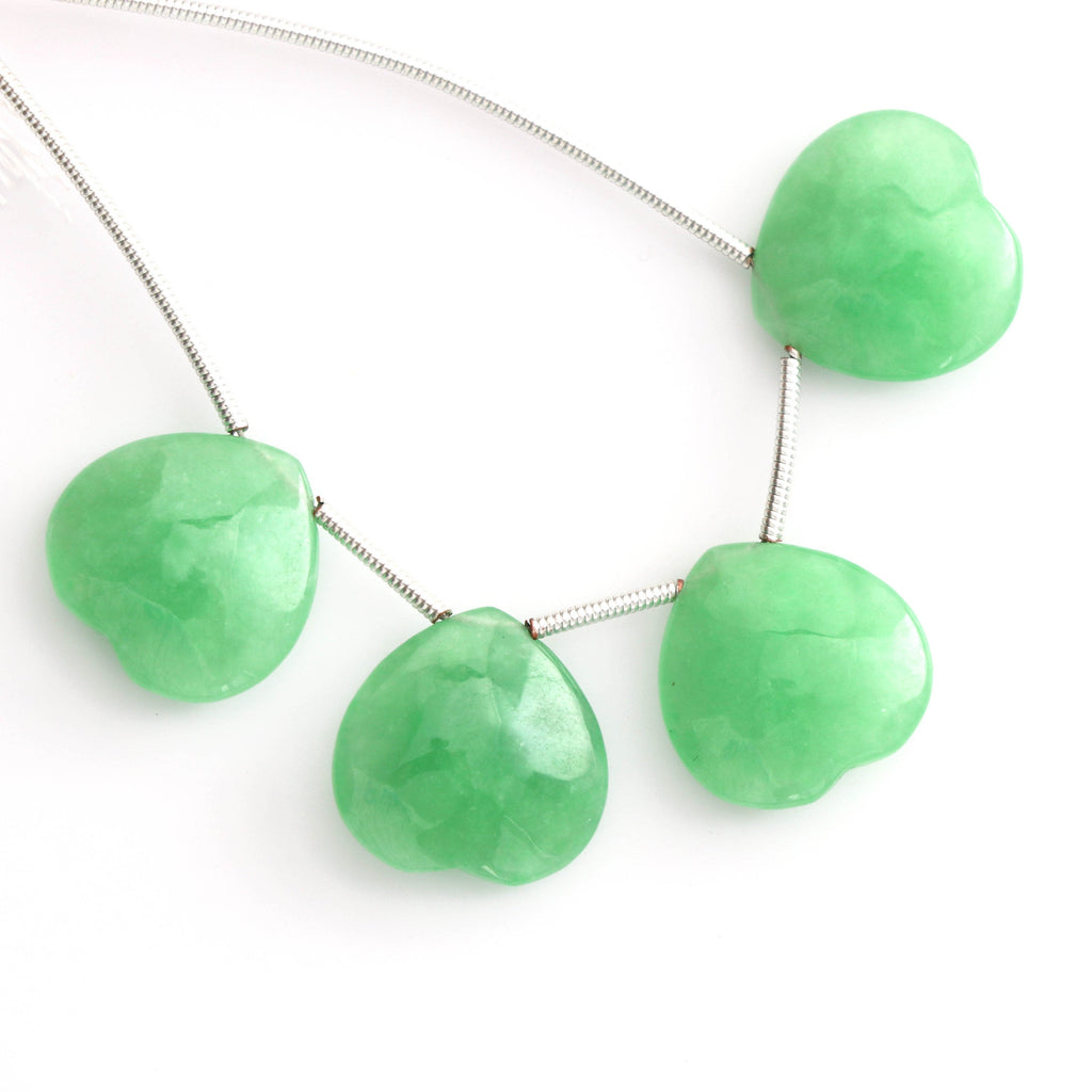 Green Jade Natural Smooth Heart Shape Beads, 15x15 mm, Jade Heart Shape, Gemstone Heart, 6 Inch, Full Strand, Price Per Strand - National Facets, Gemstone Manufacturer, Natural Gemstones, Gemstone Beads
