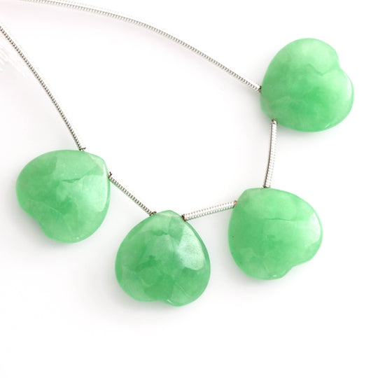 Green Jade Natural Smooth Heart Shape Beads, 15x15 mm, Jade Jewelry Making Beads, 6 Inch, Full Strand, Price Per Strand