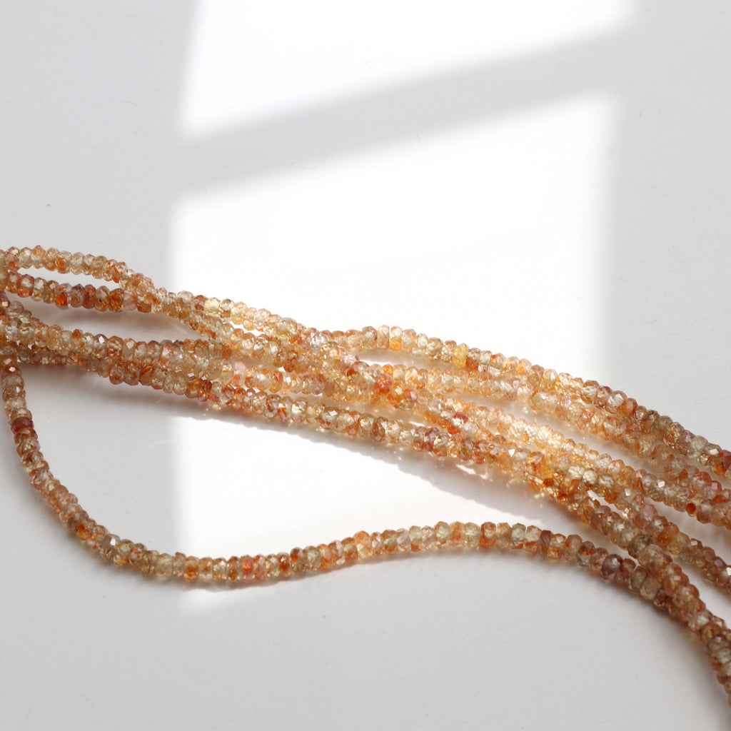 Natural Golden Zircon Faceted Roundelle Beads | Zircon beads | 3 mm to 5 mm | 8 Inch/ 16 Inch/ 18 Inch Full Strand | Price Per Strand - National Facets, Gemstone Manufacturer, Natural Gemstones, Gemstone Beads
