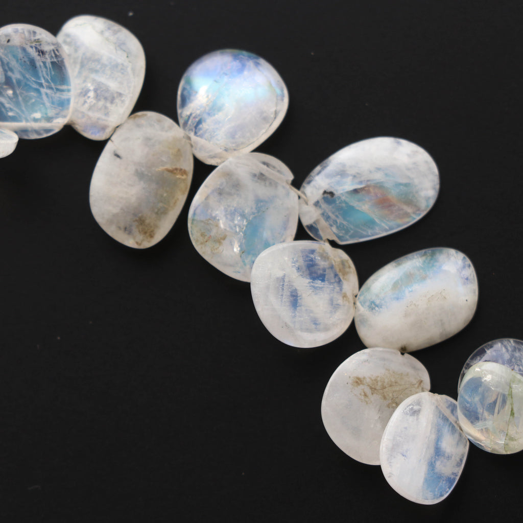 Natural Rainbow Moonstone Smooth Cabs, 9x8 mm to 15.5x10.5 mm, Rainbow Cabs, Moonstone strand, 4 Inch Full Strand, per strand price - National Facets, Gemstone Manufacturer, Natural Gemstones, Gemstone Beads