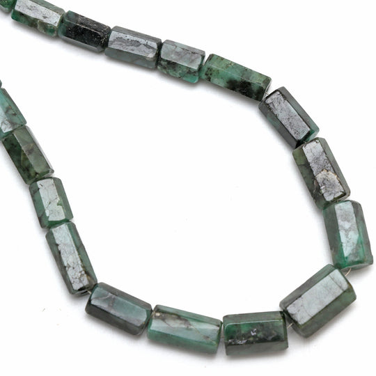 Natural Emerald Faceted Cylinder Beads | 4.5x10 mm to 10.5x15.5 mm | Emerald Jewelry Making Beads | 18 Inch Strand | Price Per Strand