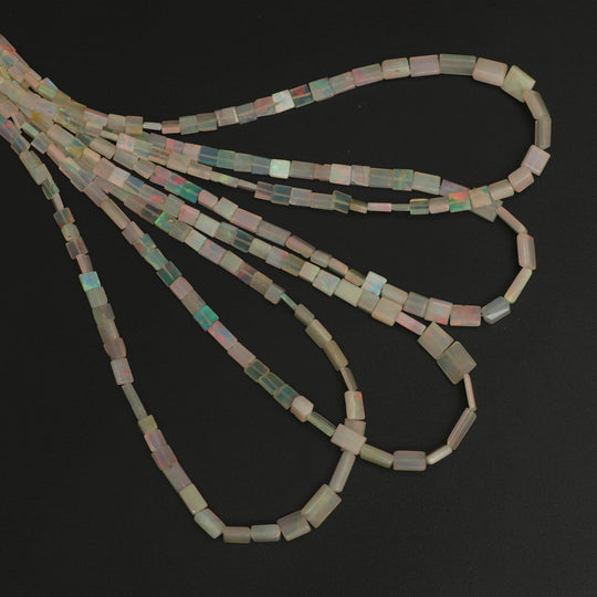 Natural Ethiopian Opal Smooth Rectangle Beads | 3x3.5 mm to 5x6.5 mm | Opal Jewelry Making Beads | 18 Inches Full Strand | Price Per Strand