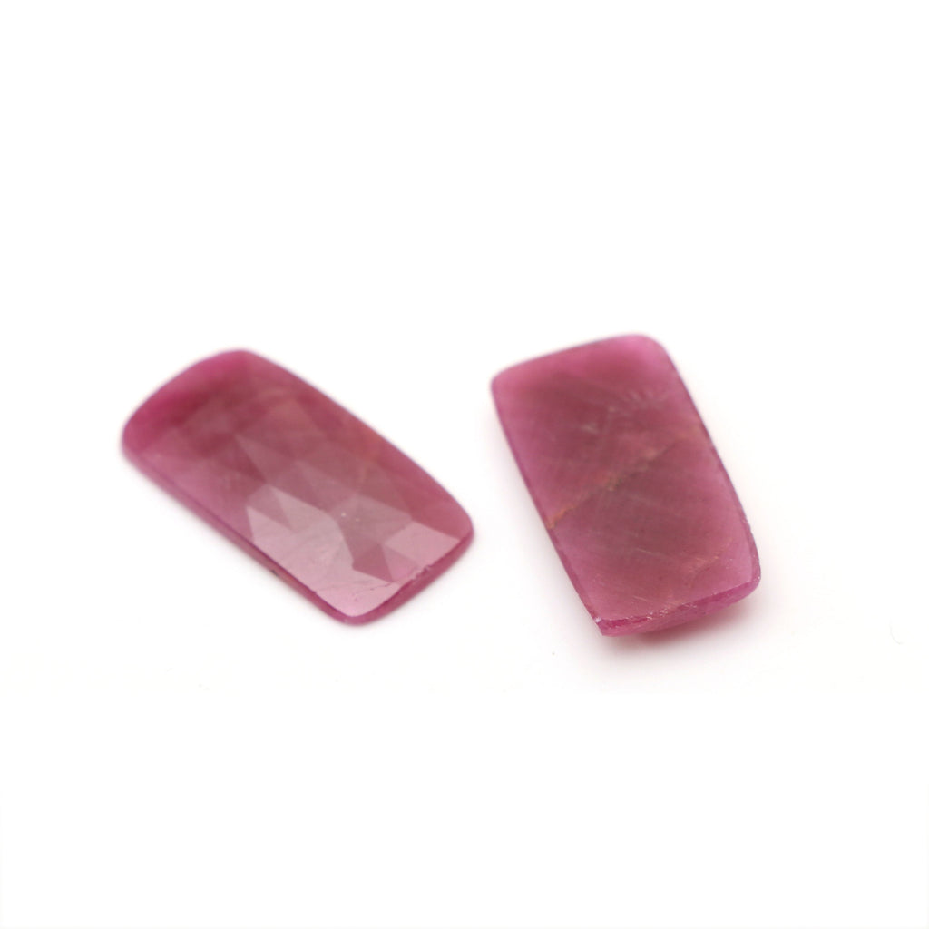 Natural Ruby Faceted (Rose Cut)Organic Shape Loose Gemstone - 22.7x12 mm - Ruby Rose Cut Cabochon Gemstone, Pair (2 Pieces) - National Facets, Gemstone Manufacturer, Natural Gemstones, Gemstone Beads