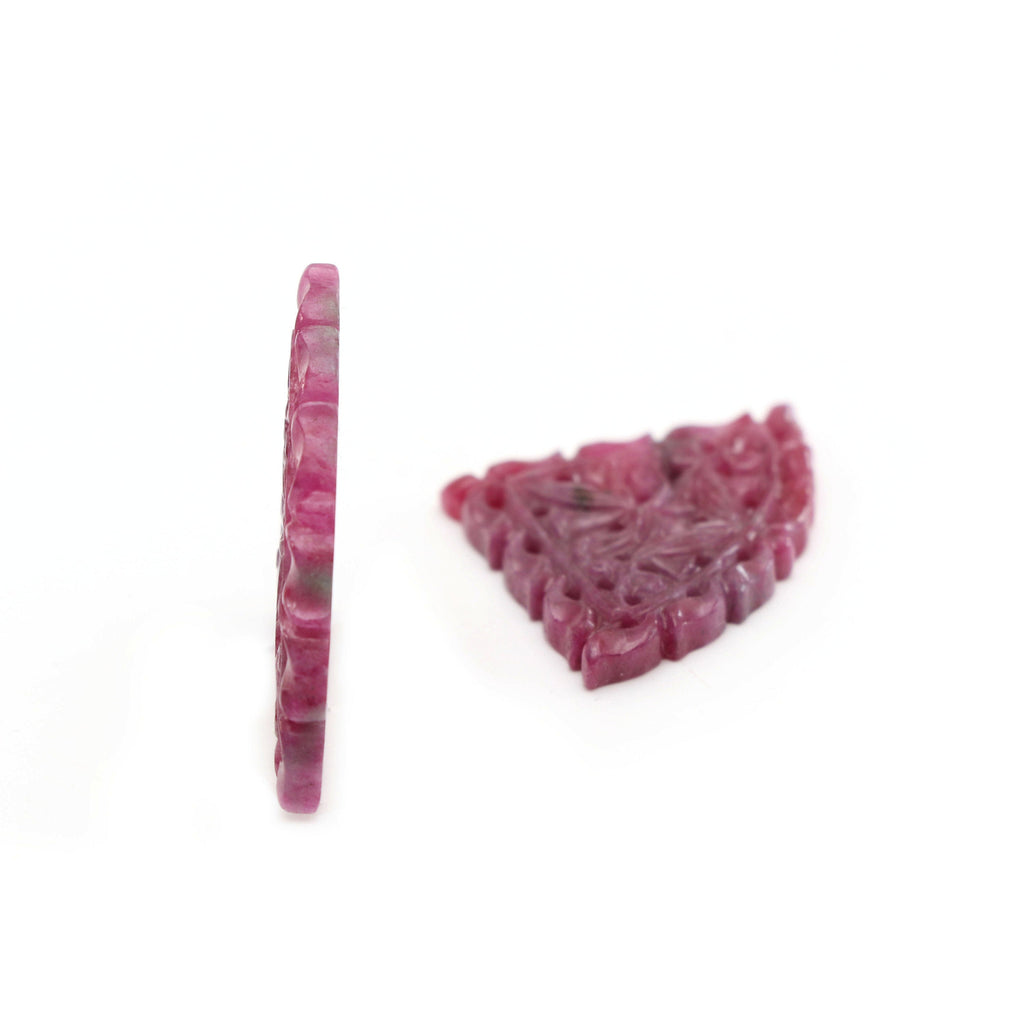 Natural Ruby Carving Quadrant Shaped Loose Gemstone - 34x24x2 mm - Ruby Quadrant , Ruby Carving Loose Gemstone, Pair (2 Pieces) - National Facets, Gemstone Manufacturer, Natural Gemstones, Gemstone Beads