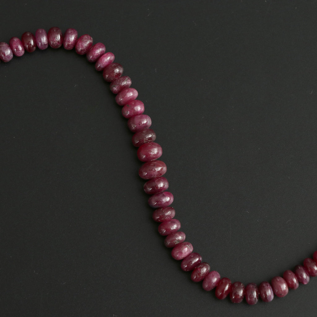 Ruby Smooth Roundel Beads, 5 mm to 8 mm, Ruby Plain Beads - Gem Quality , 8 Inch/ 20 Cm Full Strand, Price Per Strand - National Facets, Gemstone Manufacturer, Natural Gemstones, Gemstone Beads