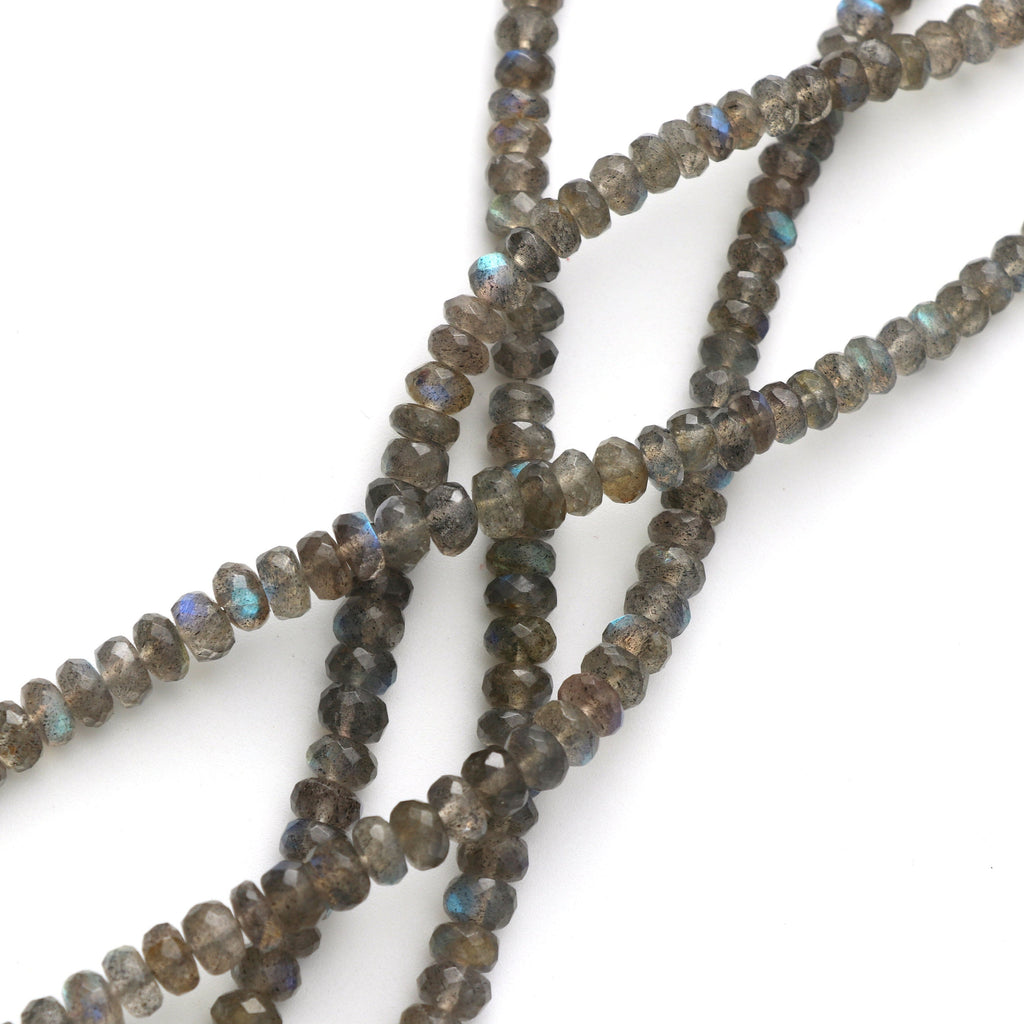 Labradorite Faceted Roundel Beads - 4 mm to 6 mm - Labradorite Roundel - Gem Quality , 8 Inch / 16 Inch Full Strand, Price Per Strand - National Facets, Gemstone Manufacturer, Natural Gemstones, Gemstone Beads