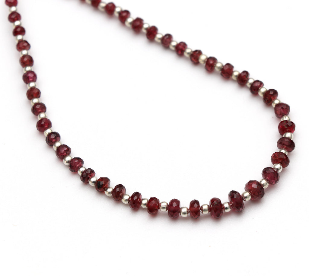 Red Spinel Faceted Roundel Beads With Metal Spacer - 3mm to 5mm - Red Spinel Beads -Gem Quality ,8 Inch/ 20 Cm Full Strand, Price Per Strand - National Facets, Gemstone Manufacturer, Natural Gemstones, Gemstone Beads