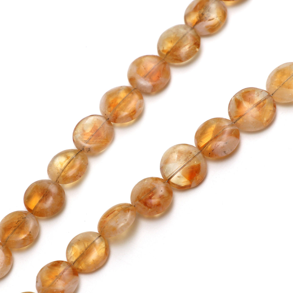 Citrine Smooth Coin Beads, bi color citrine, 9 mm to 14.5 mm - Citrine Coin Gemstone , 8 Inch/16 Inch/18 Inch, Price Per Strand - National Facets, Gemstone Manufacturer, Natural Gemstones, Gemstone Beads