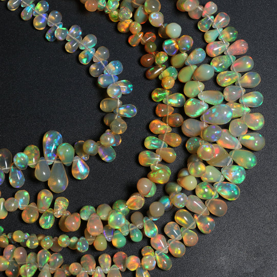 Natural Ethiopian Opal Smooth Drop Beads | 3.5x4.5 mm To 5.5x9 mm | Opal Jewelry Making Beads | 8 Inch Full Strand | Price Per Strand