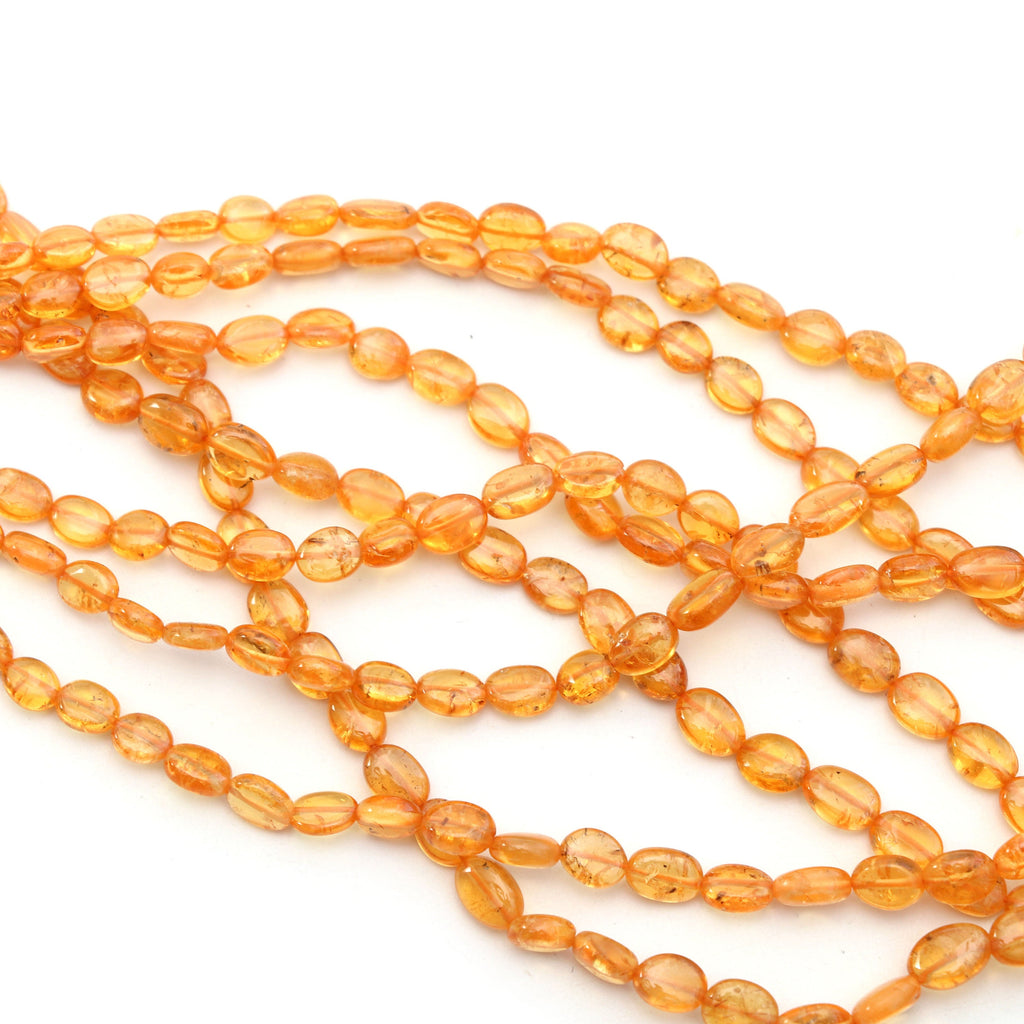 Spessartite Smooth Oval Beads- 3.5x4.5 MM to 5.5x7 MM- Spessartite Oval Beads - Gem Quality, 8 Inch/16 Inch Full Strand, Price Per Strand - National Facets, Gemstone Manufacturer, Natural Gemstones, Gemstone Beads