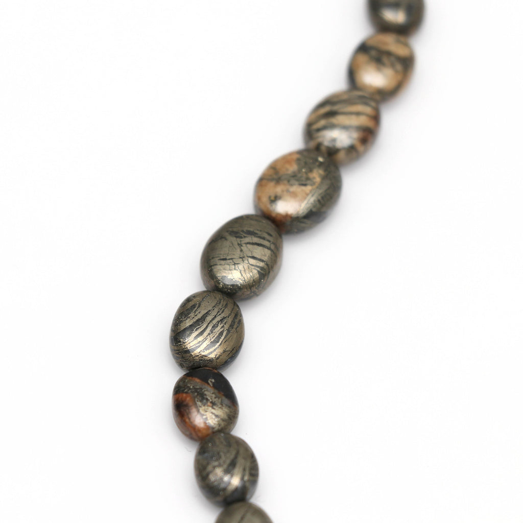 Natural Feather Pyrite Oval Shape Smooth Beads, Feather Pyrite Gemstone | 6x5 mm to 12x10 mm - Gem Quality, 10 Inch, Price Per Strand - National Facets, Gemstone Manufacturer, Natural Gemstones, Gemstone Beads