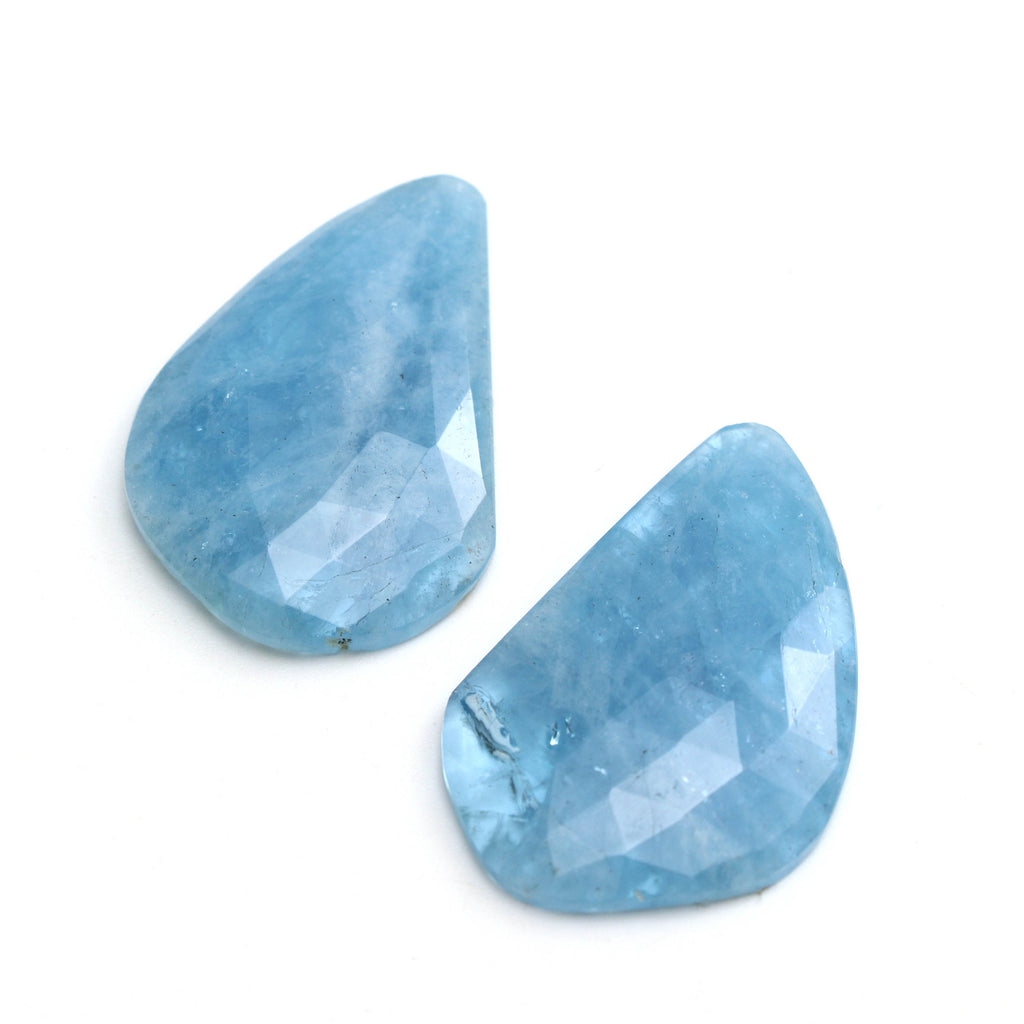 Natural Aquamarine Organic Faceted Loose Gemstone -19x29mm- Aquamarine Organic ,Loose Gemstone, Pair (2 Pieces) - National Facets, Gemstone Manufacturer, Natural Gemstones, Gemstone Beads