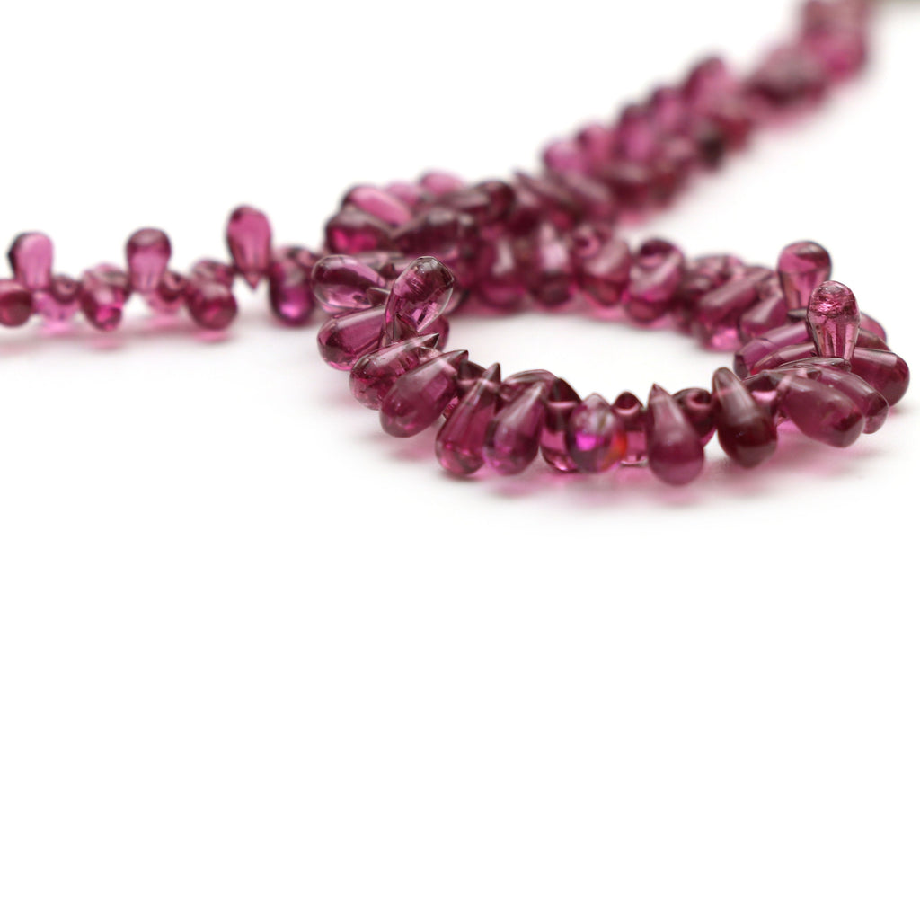 Natural Garnet Smooth Drop Beads | 4x2.5 mm to 7.5x4.5 mm | 9 Inch/ 18 Inch | Garnet Smooth Beads | Price Per Strand - National Facets, Gemstone Manufacturer, Natural Gemstones, Gemstone Beads