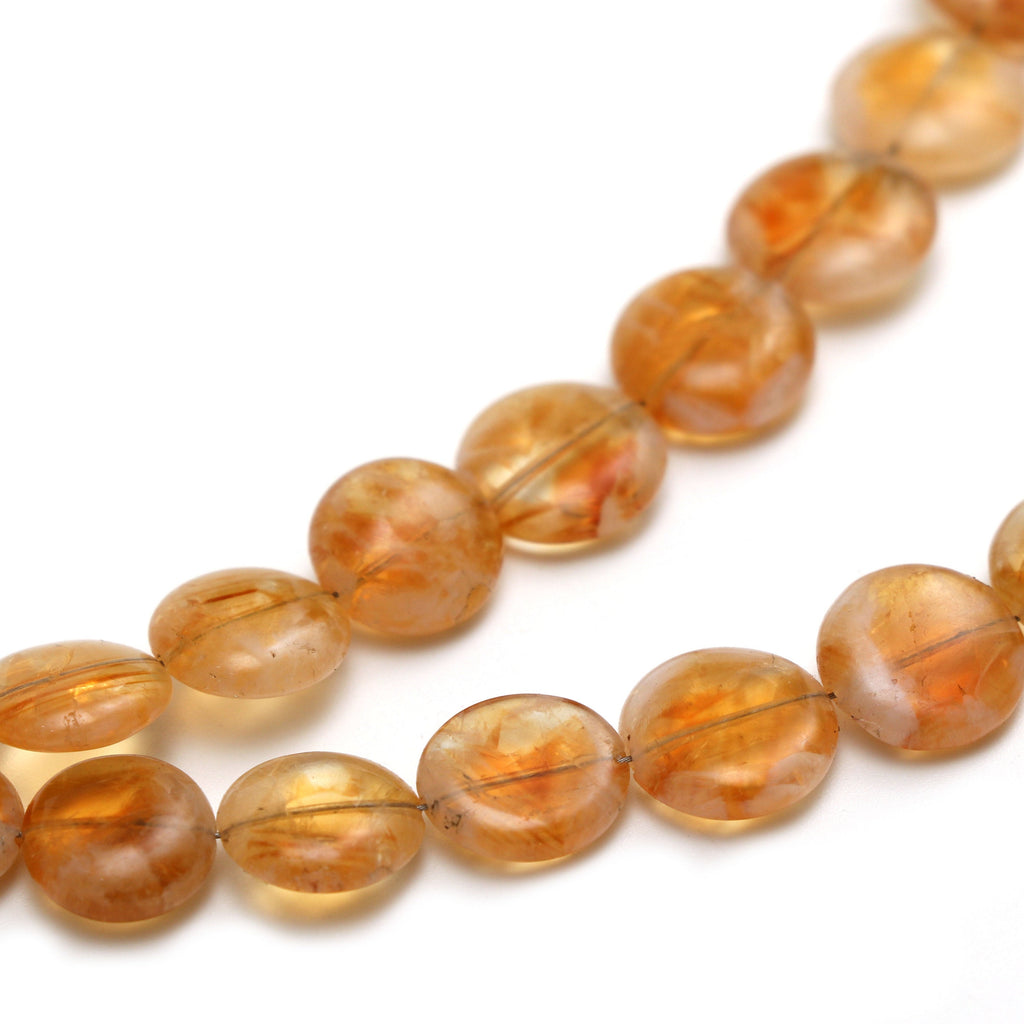 Citrine Smooth Coin Beads, bi color citrine, 9 mm to 14.5 mm - Citrine Coin Gemstone , 8 Inch/16 Inch/18 Inch, Price Per Strand - National Facets, Gemstone Manufacturer, Natural Gemstones, Gemstone Beads