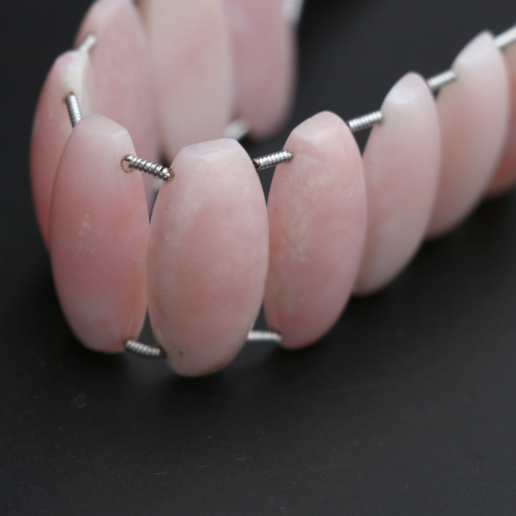 Pink Opal Smooth Long Oval Double Drill Beads -11x23 mm - Pink Opal Oval Cabs - Gem Quality , 14 Cm Full Strand, Price Per Strand - National Facets, Gemstone Manufacturer, Natural Gemstones, Gemstone Beads