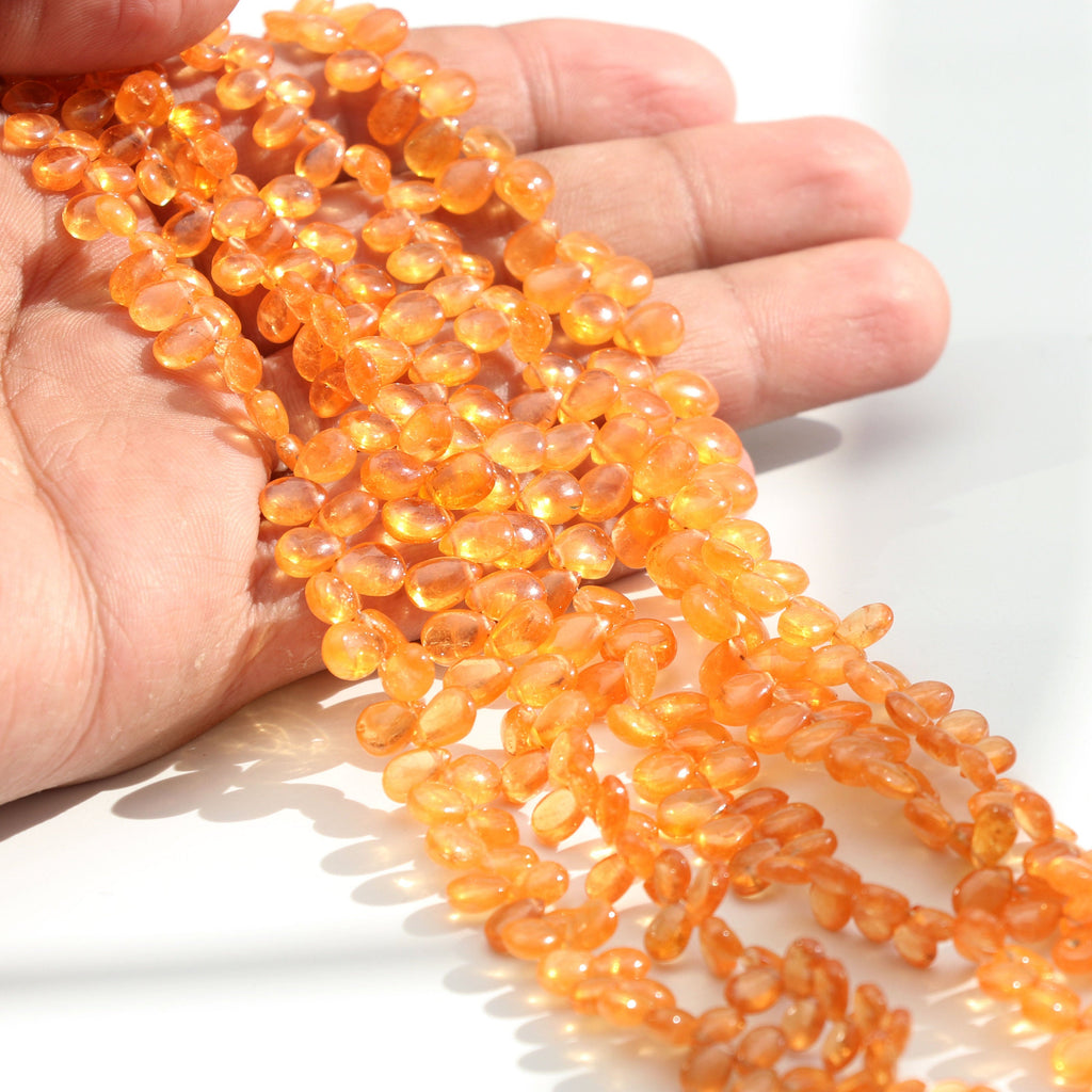 Spessartite Smooth Pear Beads- 4.5x5.5mm To 5.5x8mm- Spessartite Pear Beads - Gem Quality, 8 Inch/16 Inch Full Strand, Price Per Strand - National Facets, Gemstone Manufacturer, Natural Gemstones, Gemstone Beads