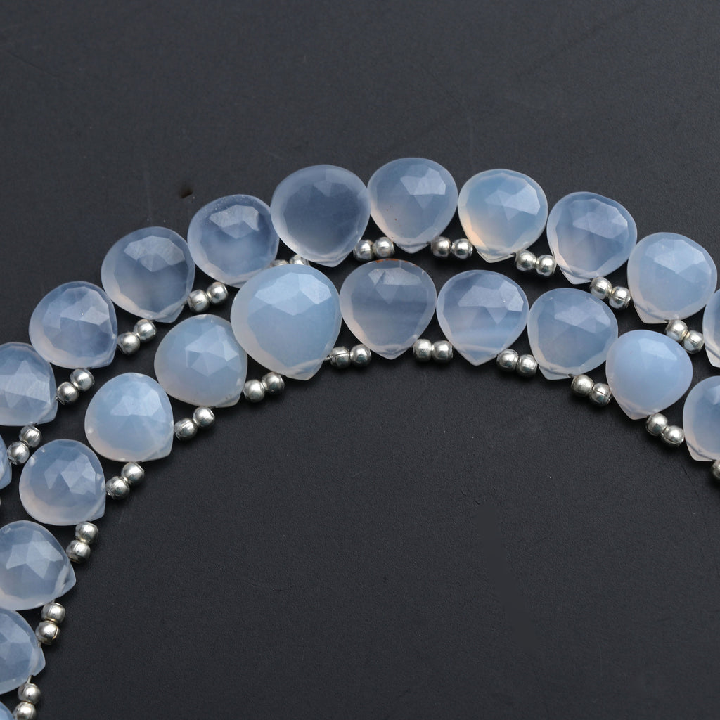 Blue Chalcedony Faceted Heart Beads - 7x7 mm to 12x12 mm - Blue Chalcedony - Gem Quality , 8 Inch/ 20 Cm Full Strand, Price Per Strand - National Facets, Gemstone Manufacturer, Natural Gemstones, Gemstone Beads