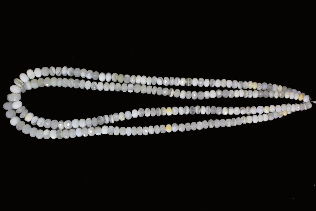 White Opal Faceted Roundel Beads, 5 mm to 9 mm, White Opal Roundel Beads - Gem Quality , 18 Inch/ 46 Cm Full Strand, Price Per Strand - National Facets, Gemstone Manufacturer, Natural Gemstones, Gemstone Beads