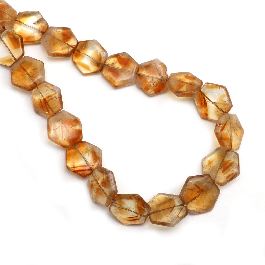 Citrine Smooth Hexagon Beads - 11 mm to 15 mm - BI Color Citrine Hexagon Gemstone , 8 Inch/16 Inch/18 Inch, Price Per Strand - National Facets, Gemstone Manufacturer, Natural Gemstones, Gemstone Beads