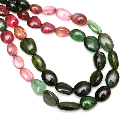 Natural Multi Tourmaline Smooth Tumble Beads | Unique Tourmaline | 7.5x9 mm to 9.5x13.5 mm | 8 Inch/ 18 Inch Full Strand | Price Per Strand