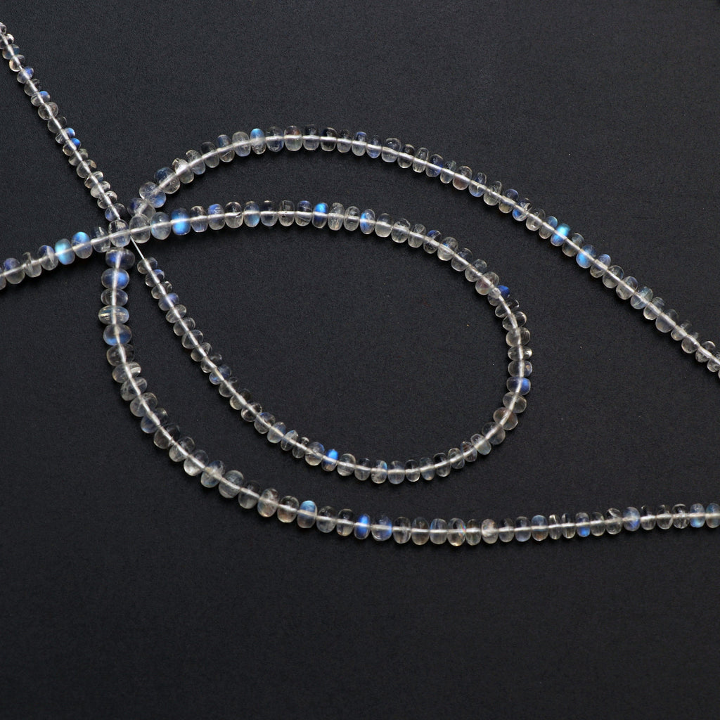 Natural Rainbow Moonstone Smooth Roundel Beads, 3 mm to 5 mm, Rainbow Beads, Moonstone Strand, 8 Inch/16 inch Full Strand, per strand price - National Facets, Gemstone Manufacturer, Natural Gemstones, Gemstone Beads