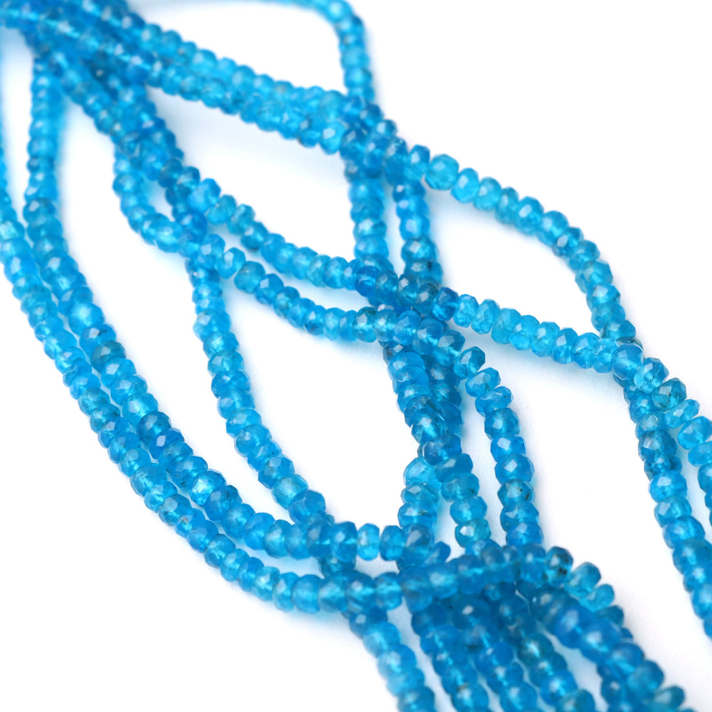 Neon Apatite Faceted Rondelle Beads, 3mm To 4.5 mm, Neon Blue Apatite Rondelle Beads, Blue Apatite Faceted Beads, 18 Inch Strand - National Facets, Gemstone Manufacturer, Natural Gemstones, Gemstone Beads