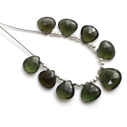 Natural Genuine Moldavite Heart Beads | 9x.5 mm To 12.5x14.5 mm Moldavite Heart Gemstone | Authentic Moldavite Tektite | Price Per Strand - National Facets, Gemstone Manufacturer, Natural Gemstones, Gemstone Beads, Gemstone Carvings
