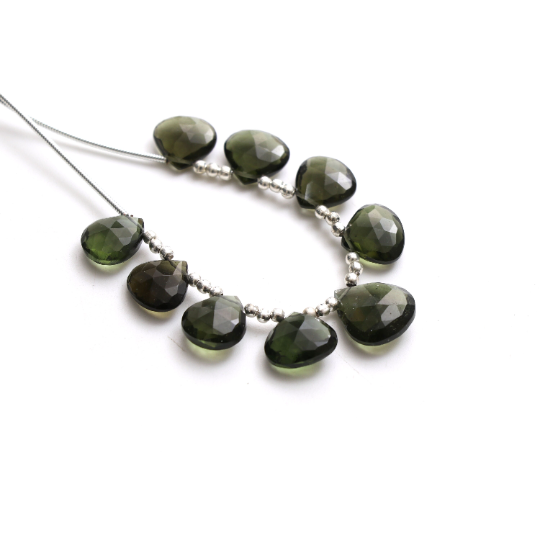 Genuine Moldavite Heart Beads | 9x.5 mm To 12.5x14.5 mm, Moldavite Jewelry Making Beads | Authentic Moldavite Tektite | Price Per Strand