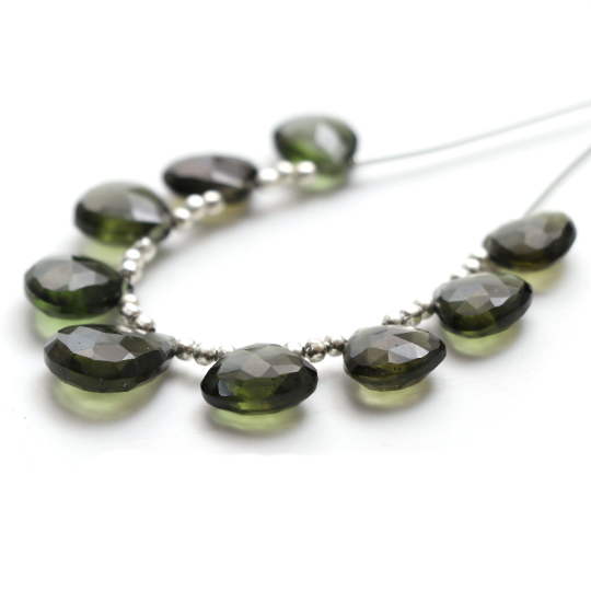 Natural Genuine Moldavite Heart Beads | 9x.5 mm To 12.5x14.5 mm Moldavite Heart Gemstone | Authentic Moldavite Tektite | Price Per Strand - National Facets, Gemstone Manufacturer, Natural Gemstones, Gemstone Beads, Gemstone Carvings