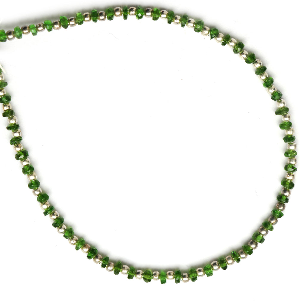 Natural Chrome Diopside Faceted Beads, Micro Faceted 3 mm AA, Green Chrome Diopside Tiny Beads Gemstone Small Green Semi Precious, 8 Inch - National Facets, Gemstone Manufacturer, Natural Gemstones, Gemstone Beads