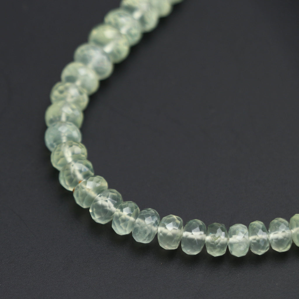 Prehnite Roundel Faceted Beads - 5.5 mm to 8 mm - Prehnite Beads - Gem Quality , 8 Inch/ 20 Cm Full Strand, Price Per Strand - National Facets, Gemstone Manufacturer, Natural Gemstones, Gemstone Beads