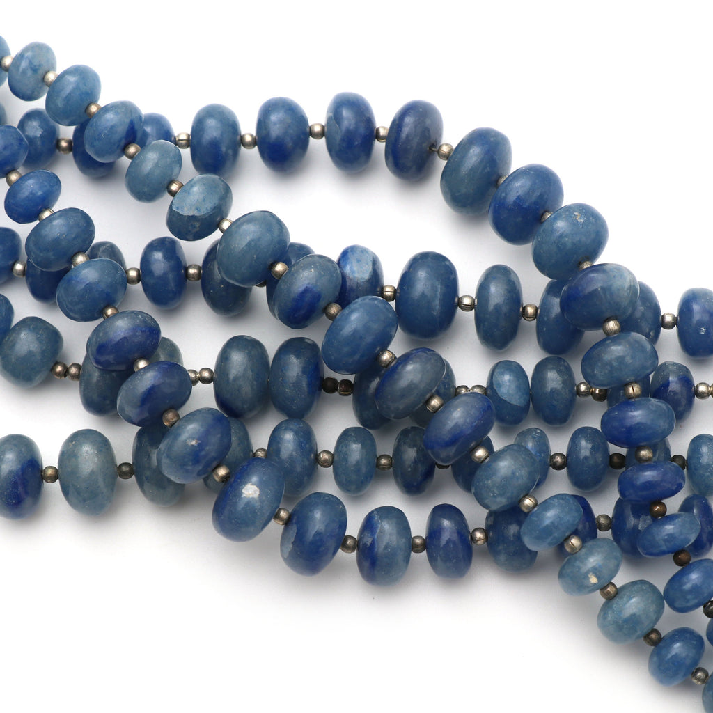 Natural Blue Quartz Smooth Roundel Beads, 6.5 mm to 12 mm - Blue Quartz Roundel- Gem Quality ,8 Inch/ 20 Cm Full Strand, Price Per Strand - National Facets, Gemstone Manufacturer, Natural Gemstones, Gemstone Beads