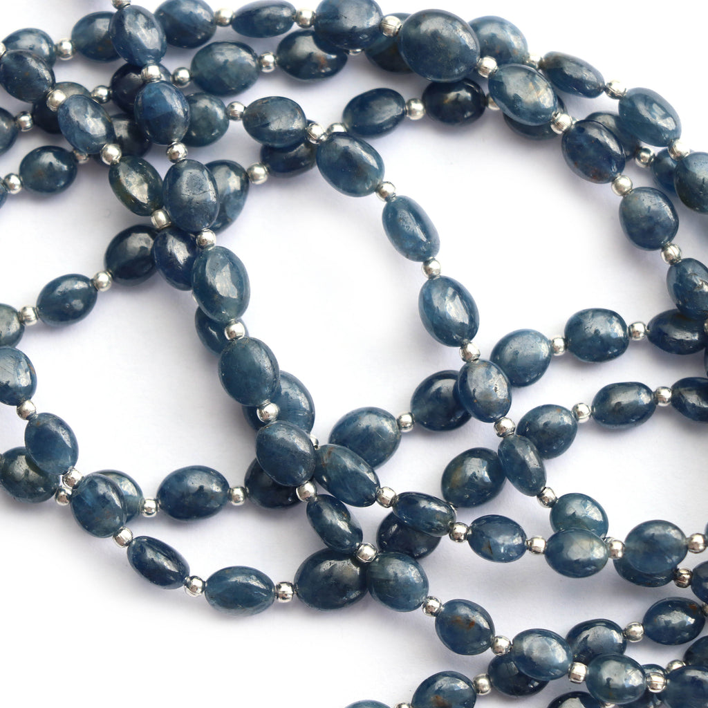 Blue Sapphire Smooth Oval With Metal Spacer- 3x5mm to 5x9mm - Blue Sapphire Oval - Gem Quality , 8 Inch/ 20 Cm Full Strand, Price Per Strand - National Facets, Gemstone Manufacturer, Natural Gemstones, Gemstone Beads
