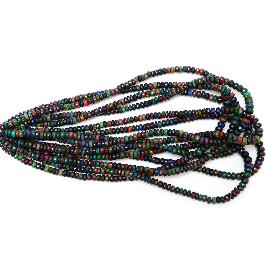 Natural Black Ethiopian Opal Smooth Rondelle Beads | 6 mm to 7.5 mm | 8 Inches/ 18 Inches Full Strand | Price Per Strand - National Facets, Gemstone Manufacturer, Natural Gemstones, Gemstone Beads