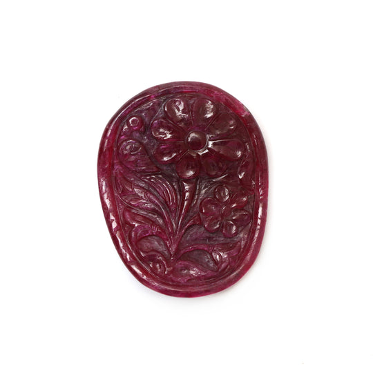 Natural Ruby Carving Oval Loose Gemstone - 31x40 mm - Ruby Oval, Both Side Carving, Ruby Carving Loose Gemstone, 1 Piece