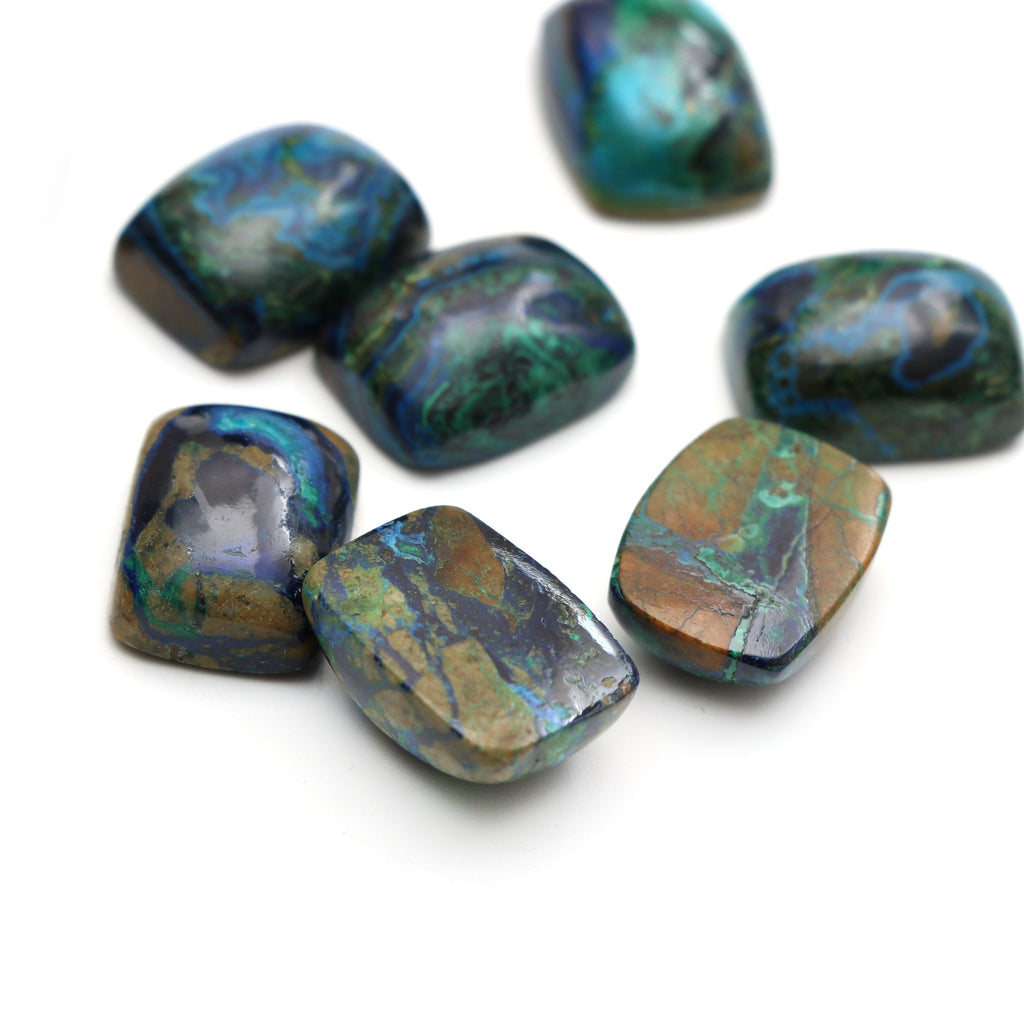 Natural Azurite Malachite Smooth Rectangle Cabochon / Azurite Malachite Loose Gemstone - 16x12 mm - Malachite Cabochon - National Facets, Gemstone Manufacturer, Natural Gemstones, Gemstone Beads